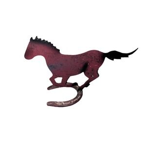 Rustic Metal Running Horse Figurine on Real Horseshoe Base Western Home Deco